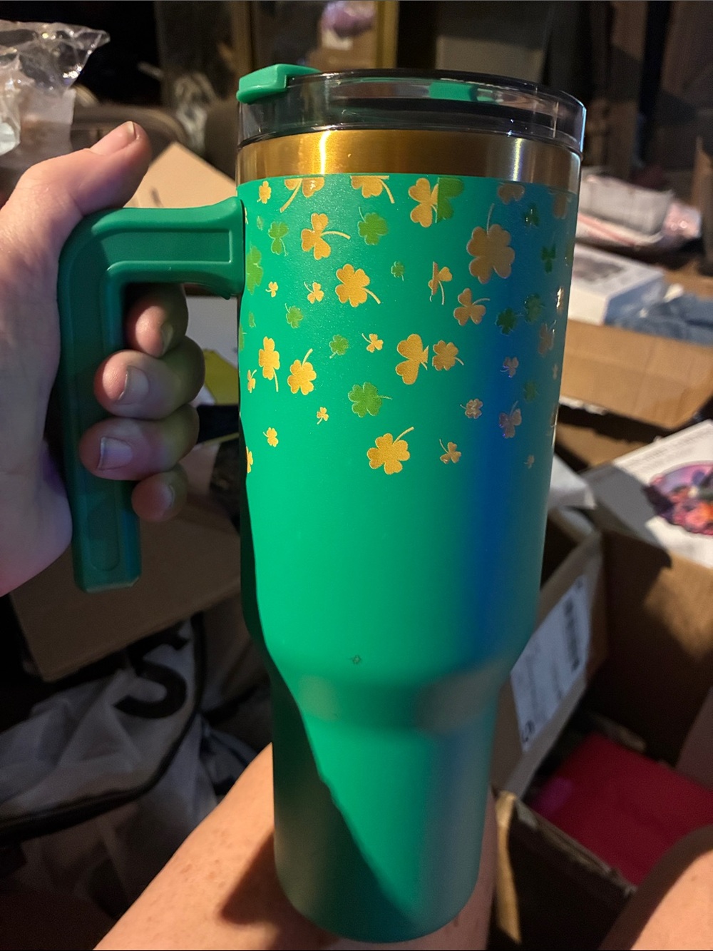 Insulated Travel Mug - Metallic Green with green Handle